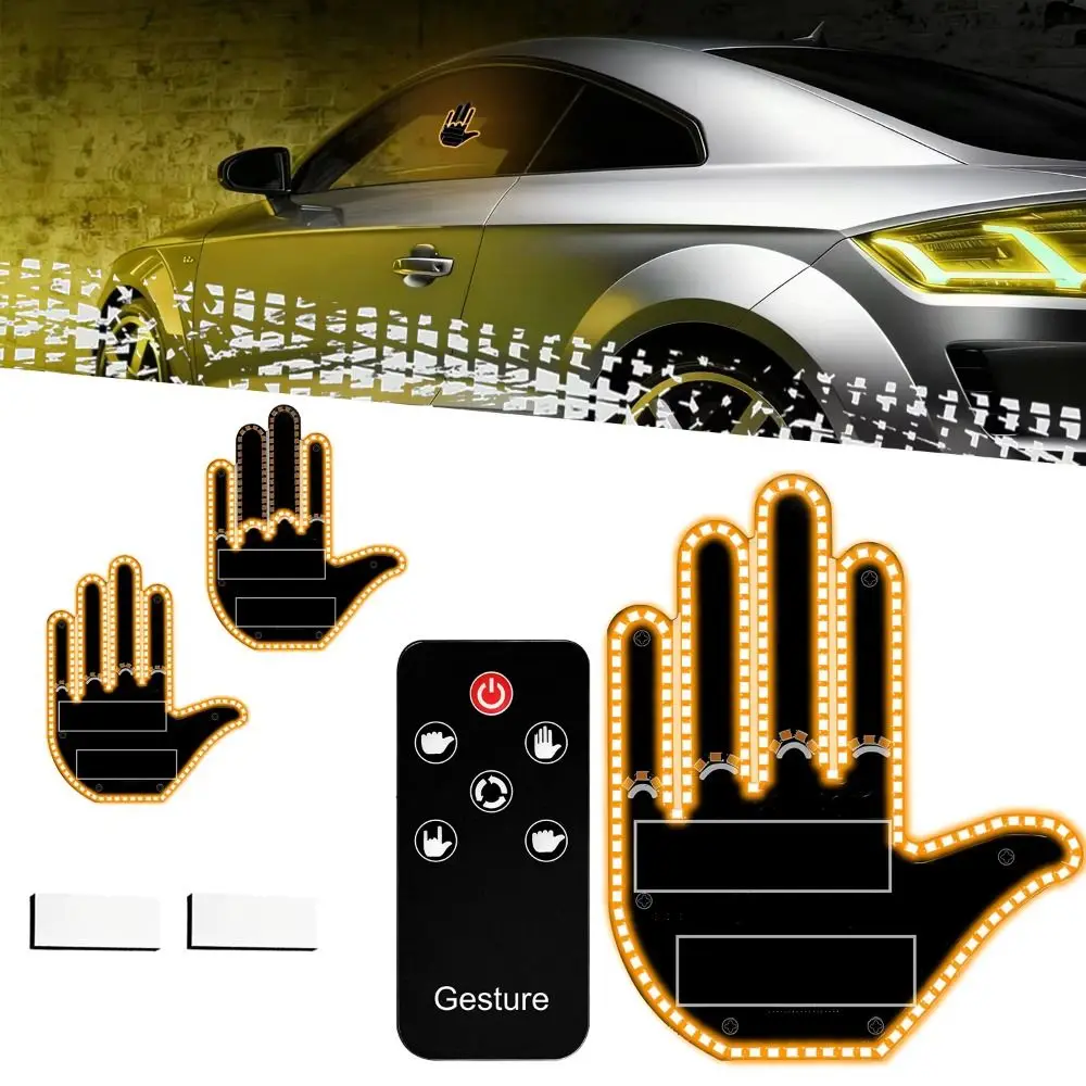 Remote Control Gesture Lights Five Finger Shaped Funny Finger Glow Panel Sticker Design Luminous Feature Hand Lamp Car Window