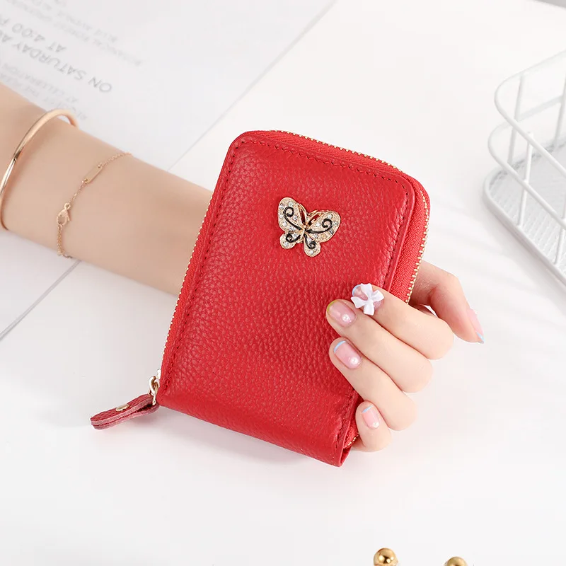 Cow Leather Butterfly Accessories Organ Real Pickup Bags Men Women Short Multi Card Slot Mini Bank Card Cover