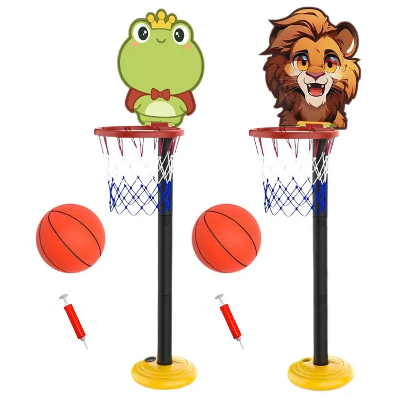 Portable Basketball Goals Kids Basketball Hoop Cartoon Easy-Store Fun Early Education Toy Height Adjustable Basketball Hoop For