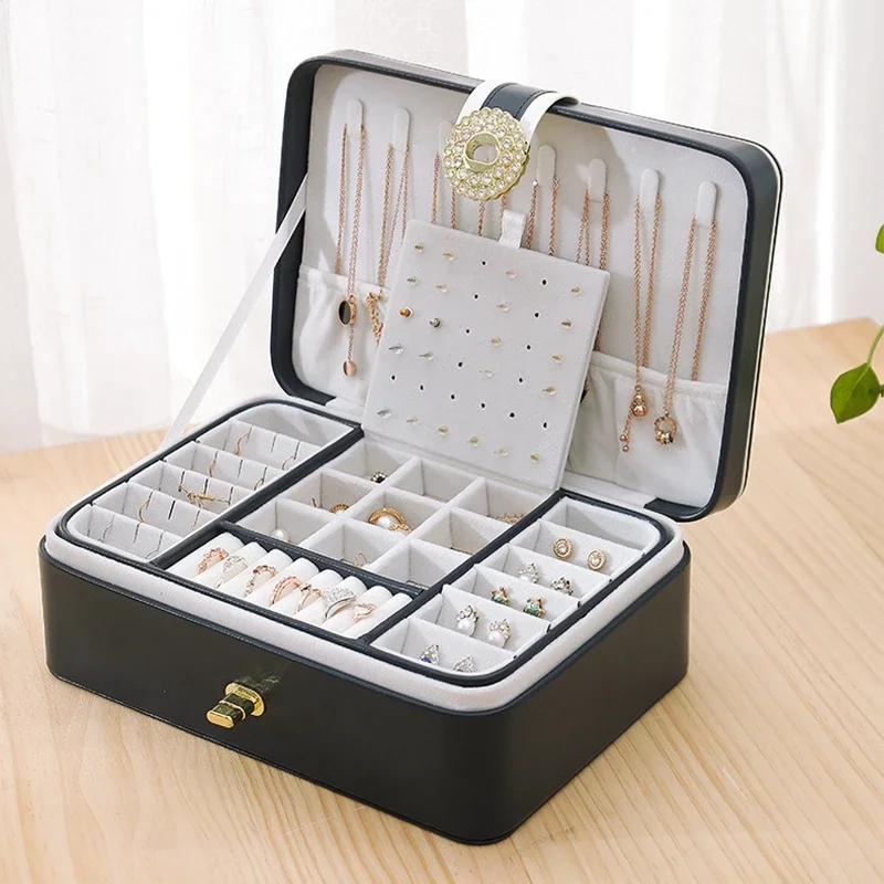 Double-layer Lock Jewelry Box Organizer Ring Box Jewelry Earrings Jewelry Storage Boxes Large Capacity