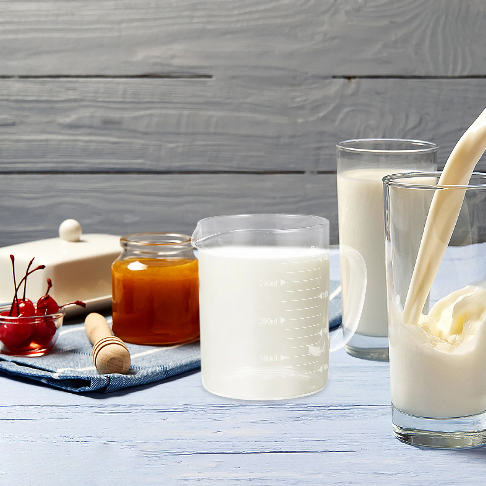 

Milk Glass Cup Transparent Glass Coffee Juice Drinking Cup 300Ml Scale Mark Cold Heat Resistant Comfortable Grip Explosion Proof