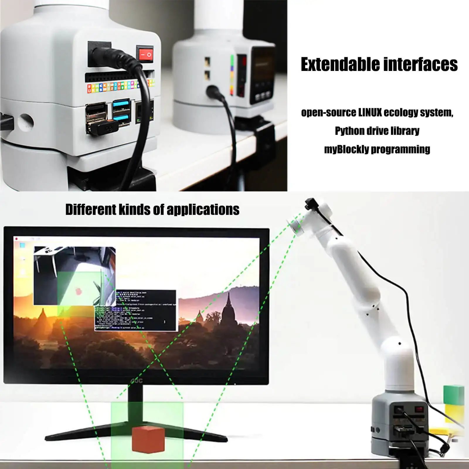 Open source Raspberry Pi Version 6 joints vision robotic arm,robotic learning kit for STEM project,Collaborative Robot