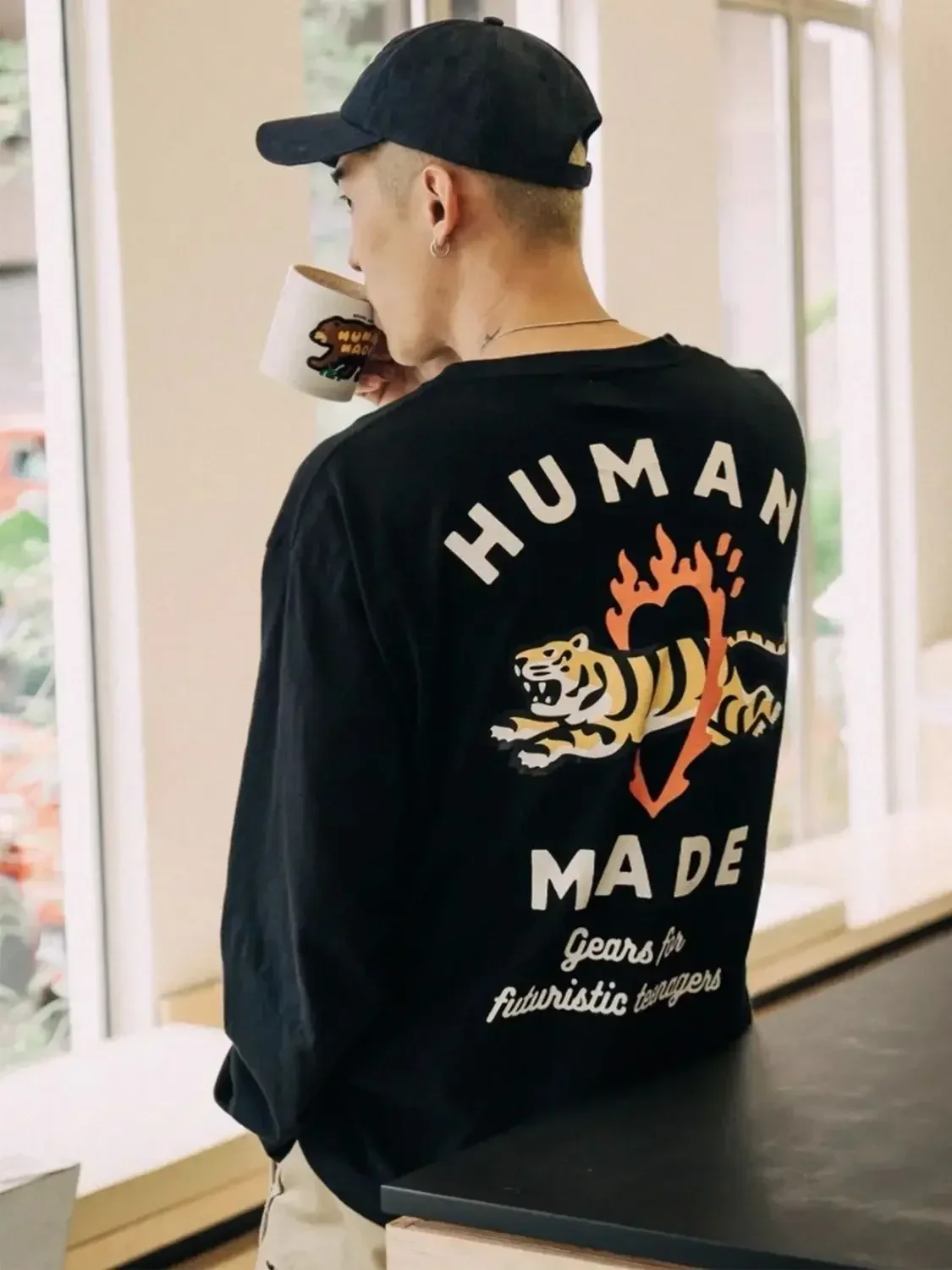 2026 Unisex HUMAN MADE Japanese Retro Long Sleeve T-Shirt 100% Cotton Tiger Print Loose Fit Casual Tee Streetwear Top