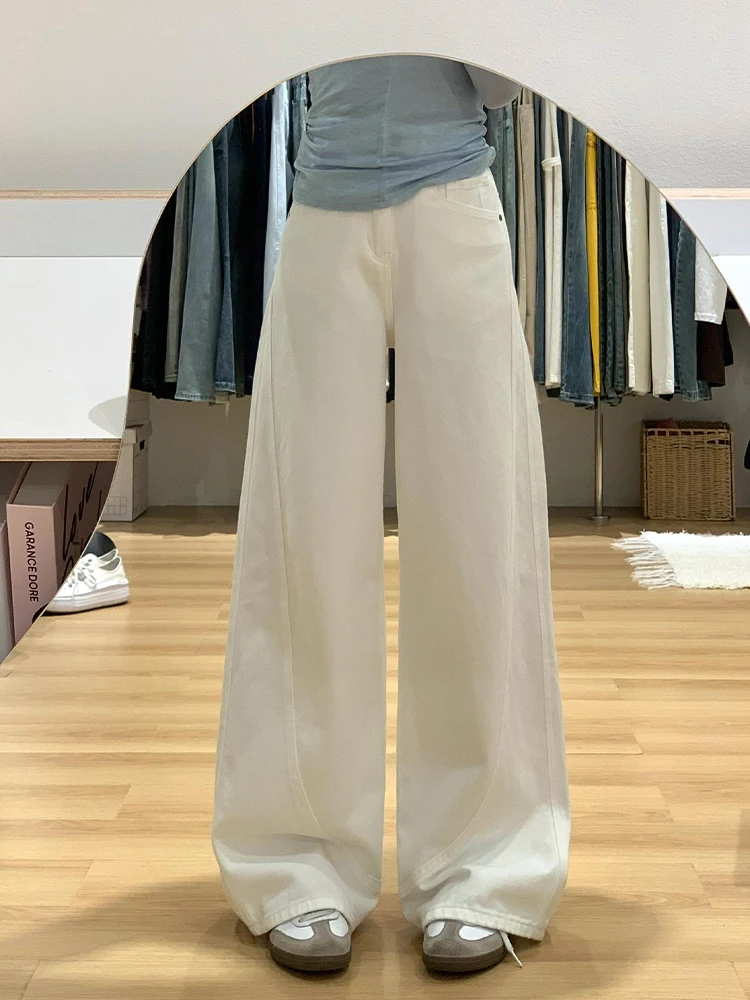 

Американские широкие джинсы с высокой талией, женские новые летние утягивающие брюки 2025, прямой крой длиной до пола, брюки-ножи