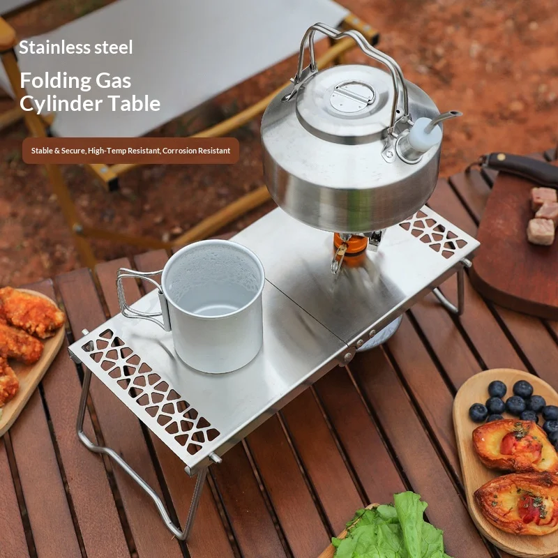 Outdoor Camping Stainless Steel Folding Table Camping Barbecue Portable Multi-functional Tea Table Picnic Flat Gas Tank Burner