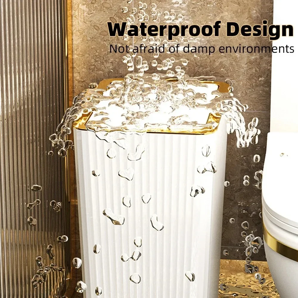 15L Nordic Gold Bathroom Trash Can Covered Slim Trash Can with One-Touch Lid for Bathroom Toilet Living Room Kitchen Bedroom