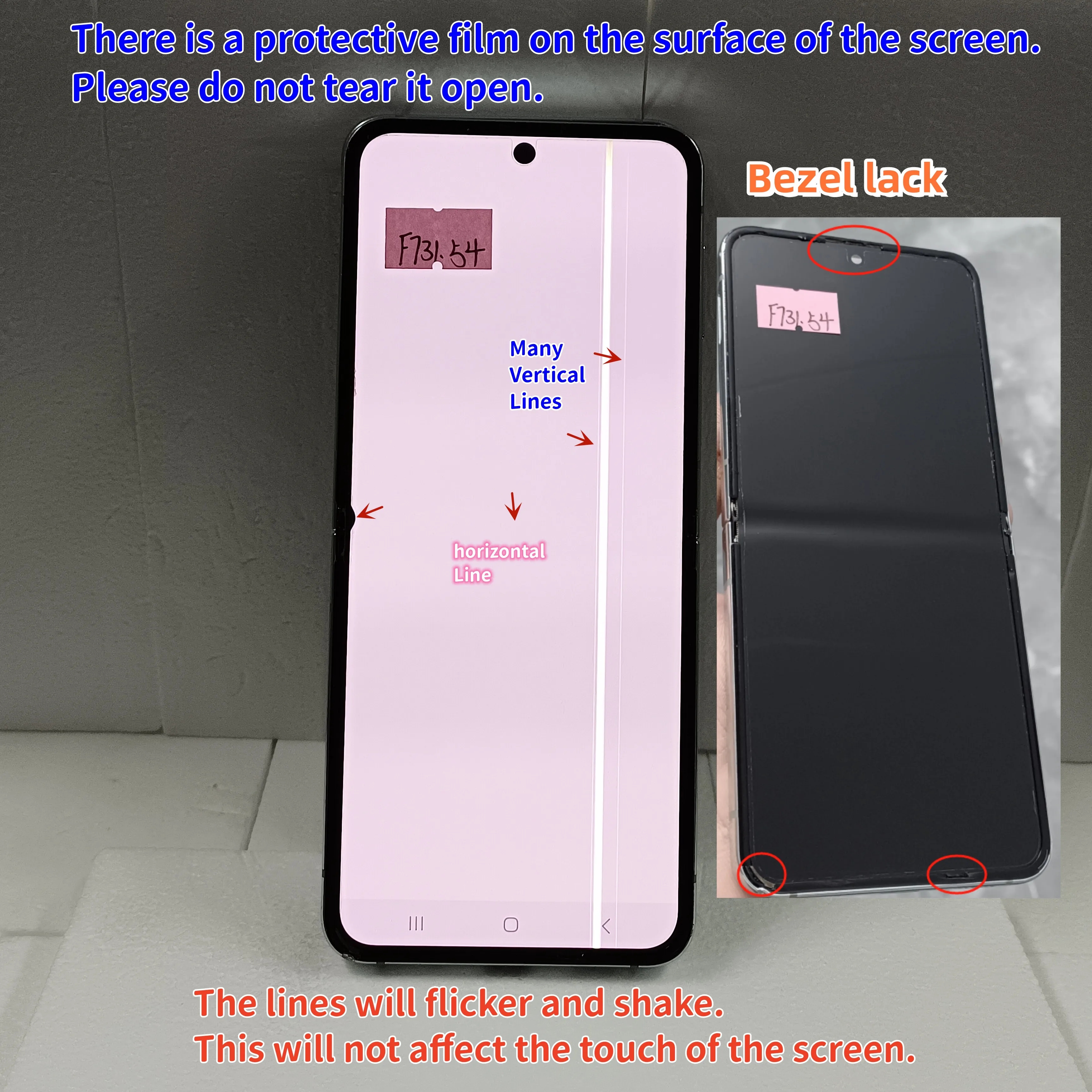 Super Amoled LCD For Samsung Z Flip5 F731 F731u Lcd For Samsung Galaxy Z Flip 5 Display Touch Screen Digitizer With Defects