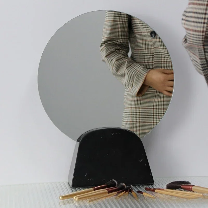 Round marble base, simple modern desktop vanity mirror, bathroom size combination table mirror