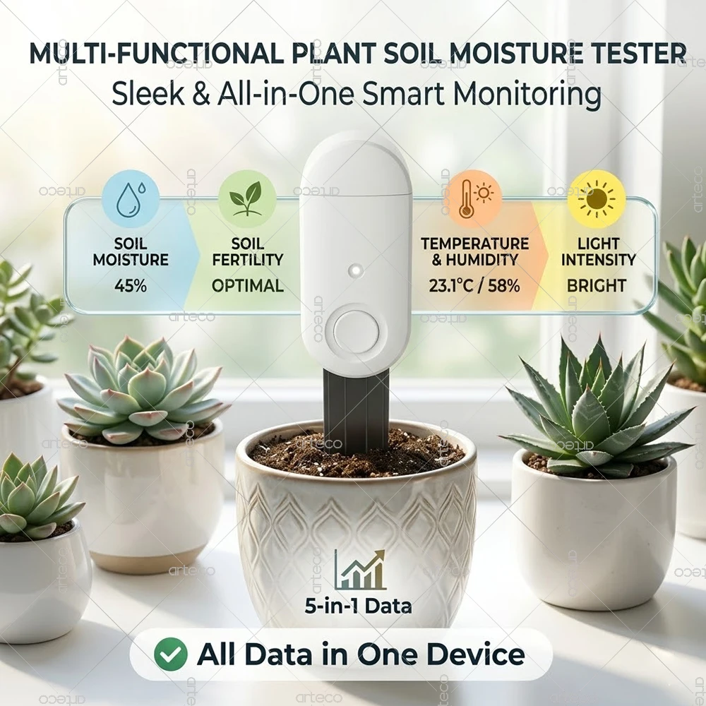Zigbee Soil Tester 4-in-1 5-in-1 Moisture Meter Temperature Humidity Light Fertility Sensor for Tuya Smart Life Z2M Automation