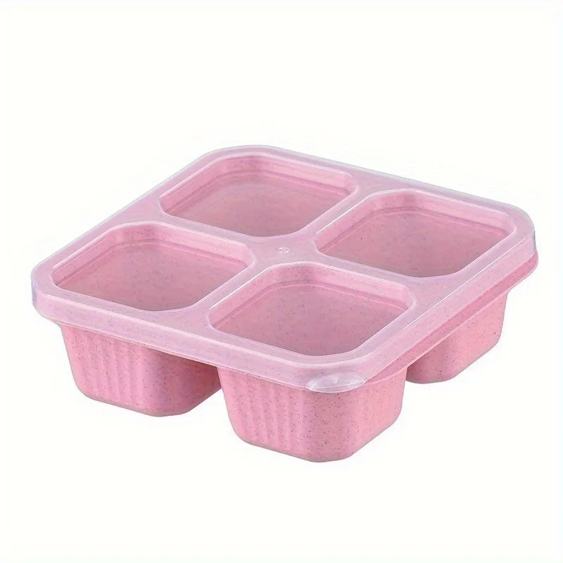 

1PC Rectangle Plastic Snack Containers with 4 Compartments, Bento Lunch Box with Transparent Lid, Reusable Meal Prep Container,