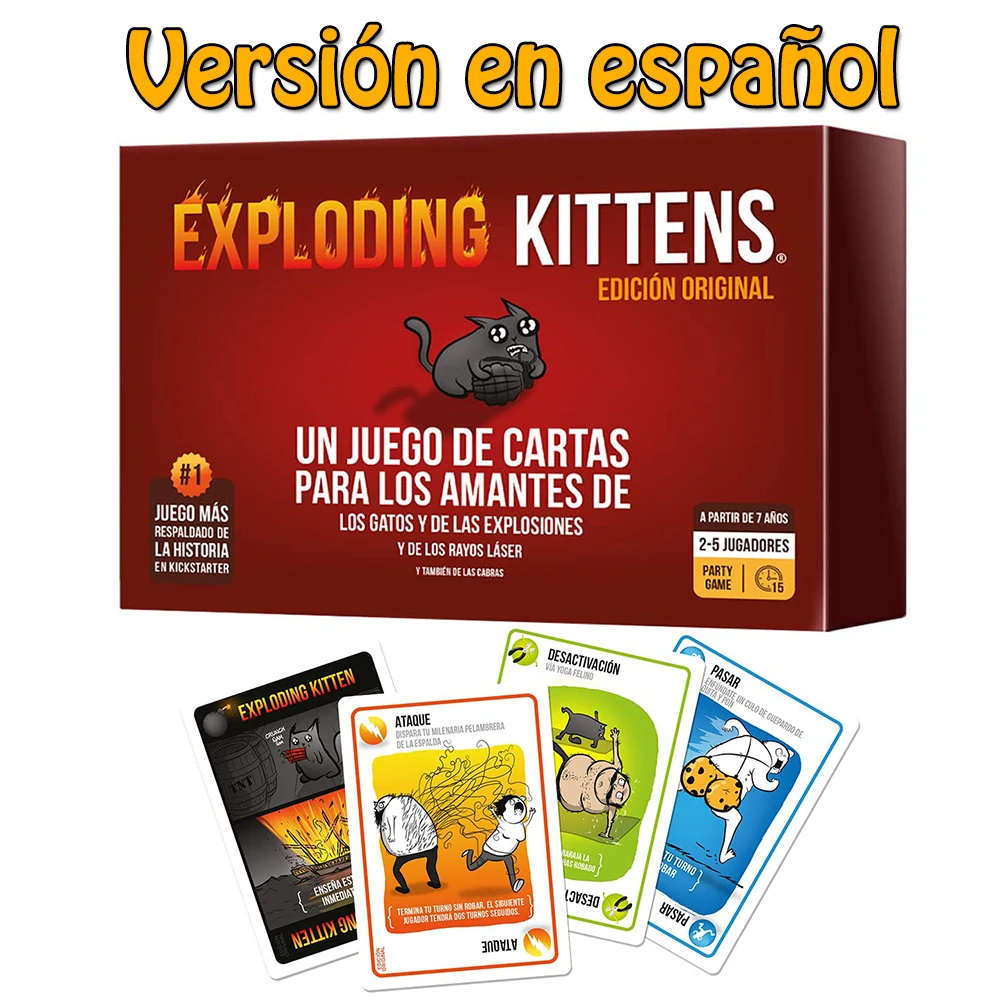 Juego de mesa español explotando gatitos para fiesta familiar, juego de cartas para adultos y niños, adecuado para regalo de vacaciones