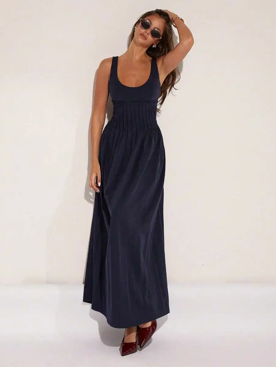 

Women Extra Long Solid Color Spaghetti Strap Maxi Dress Summer Fashion