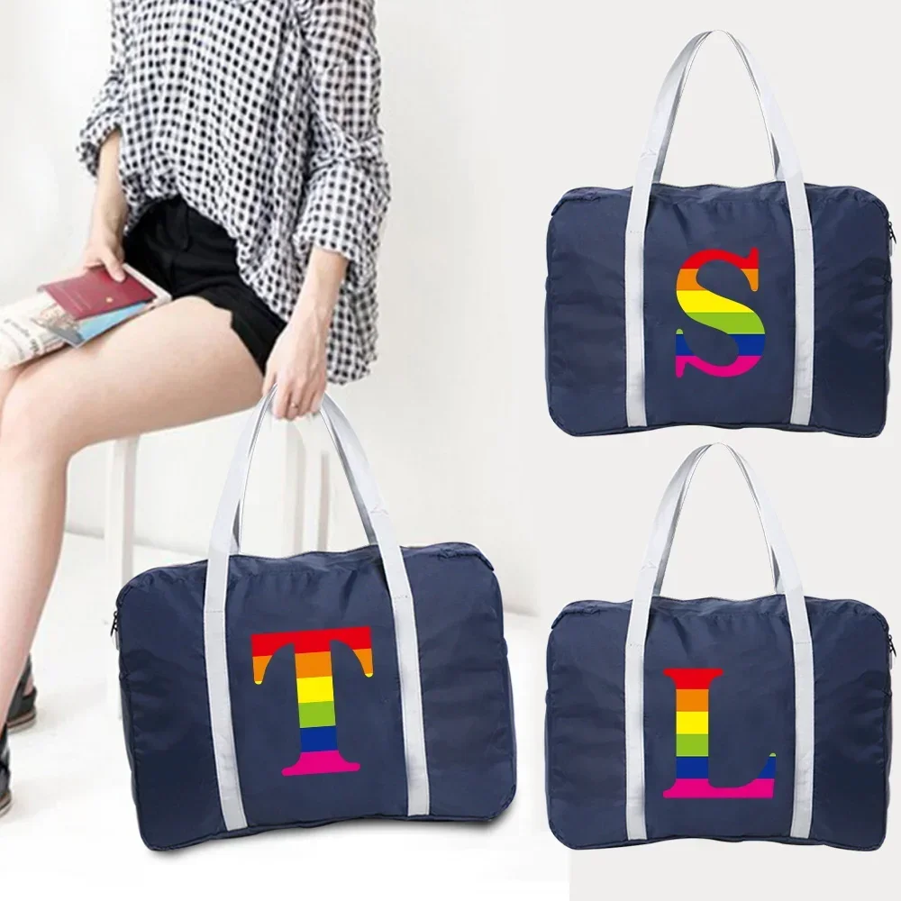 Travel Bag Portable Women Luggage Business Trip Foldable Organizer Rainbow Letter Name Pattern Large Capacity Holiday Travel
