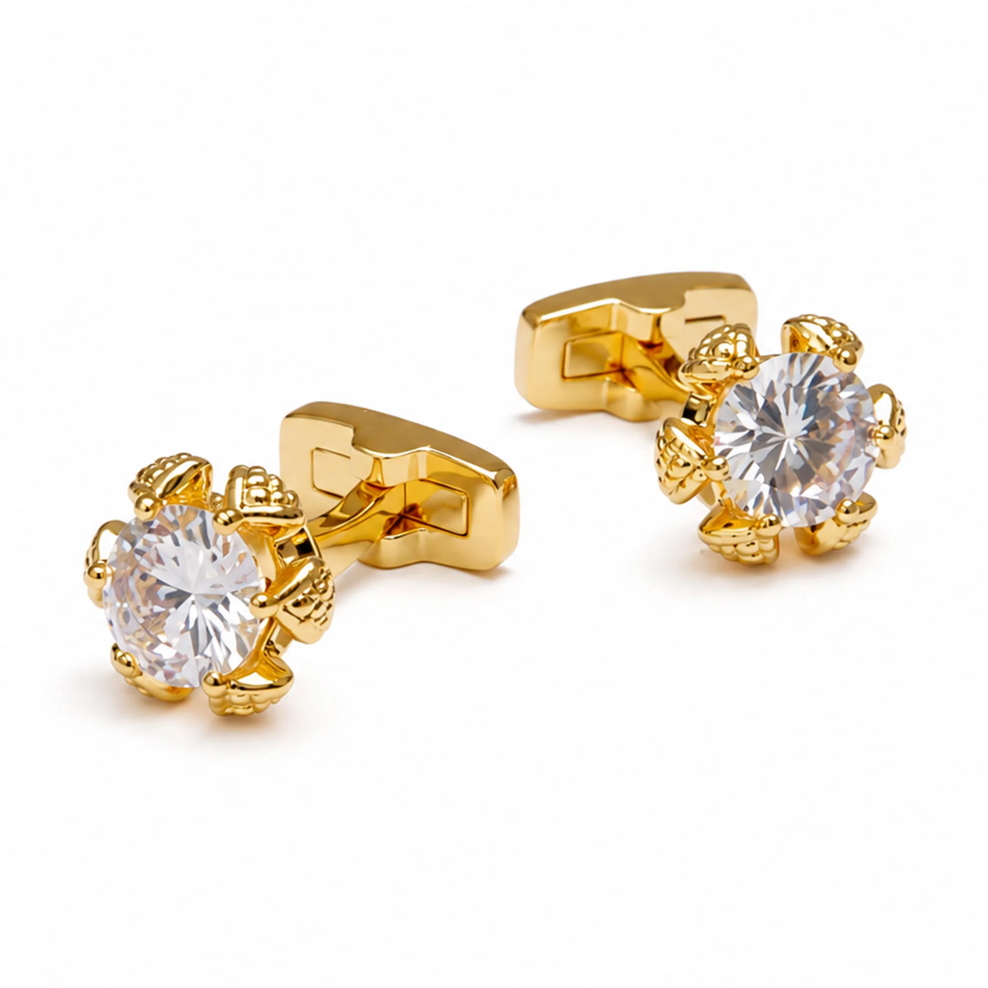 

TOMYE Men's Gold Plated Clear Cubic Zirconia Crystal Cufflinks, Business Wedding Formal Shirt Suit Accessories Elegant Gifts