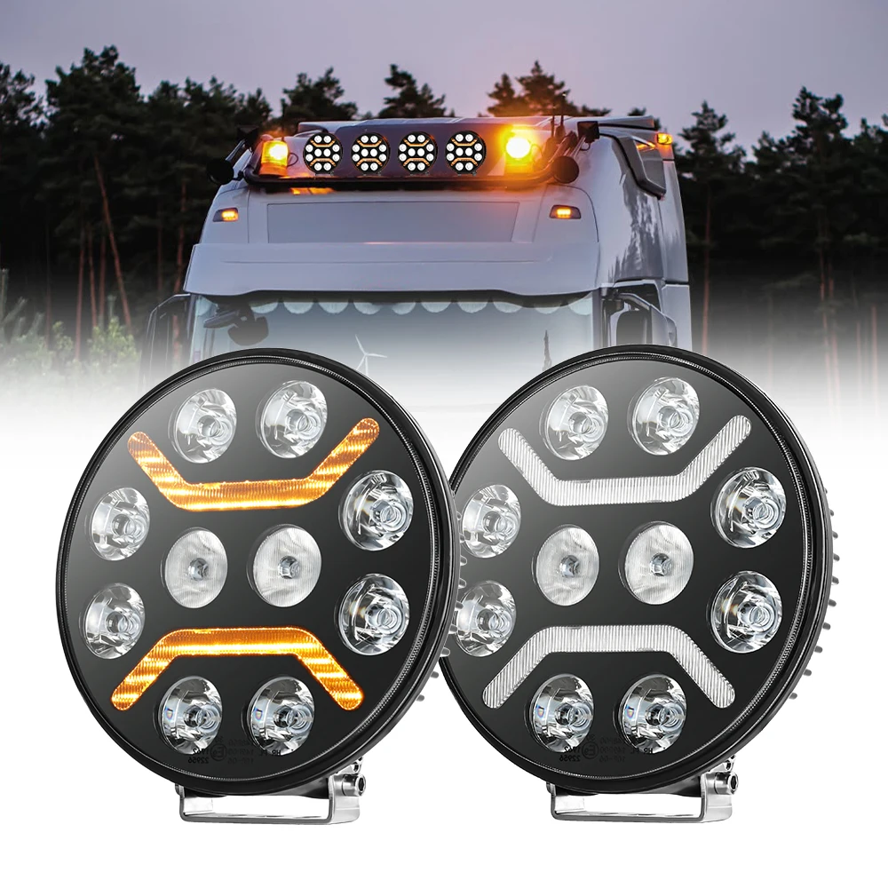 9 Inch Round LED Truck Spot Light High Power E-Marked White DRL Amber Position Light Super Bright Off Road