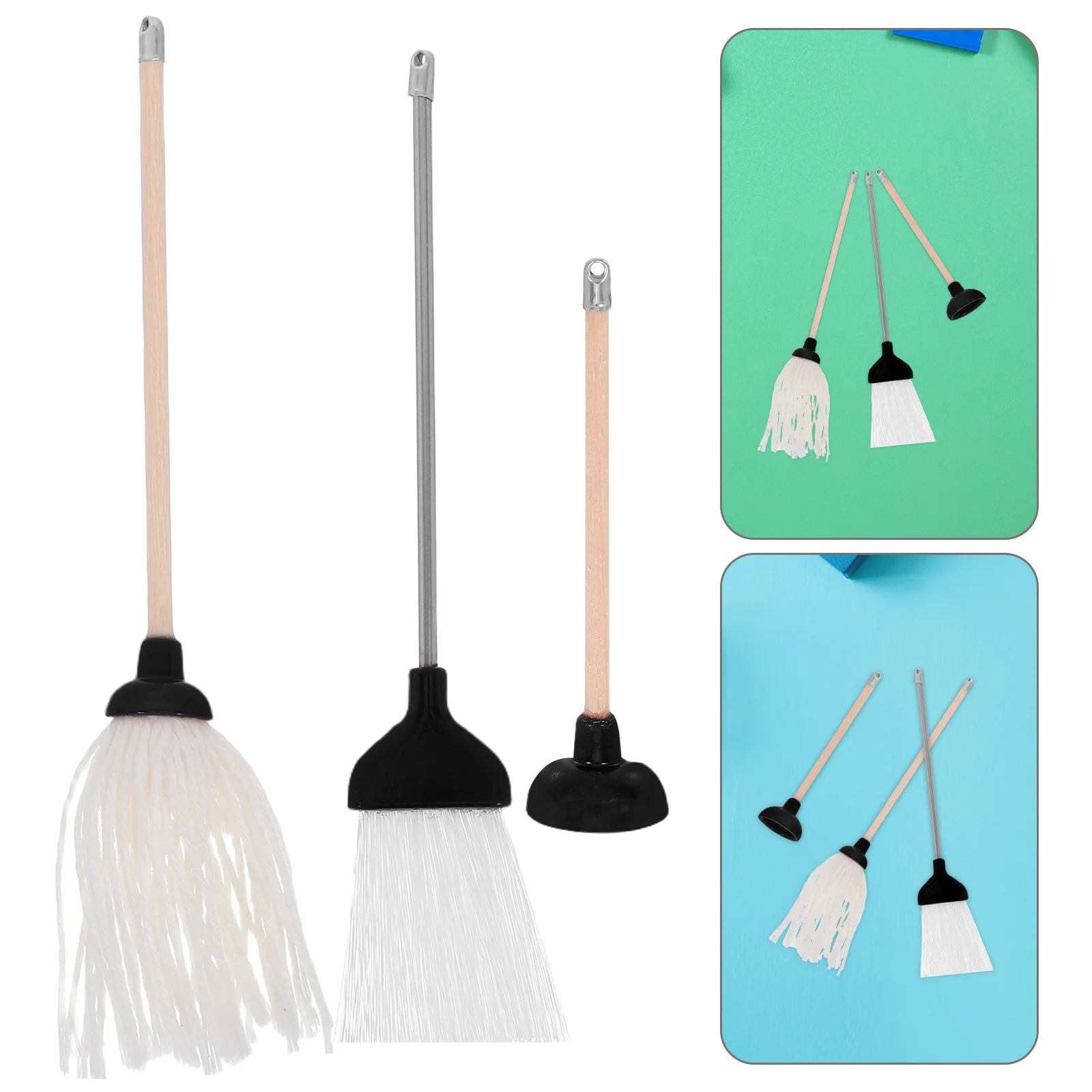 

3 Pcs Mini Cleaning Tool Miniature Dollhouse Kit Mop Miniatures and Brooms Mops