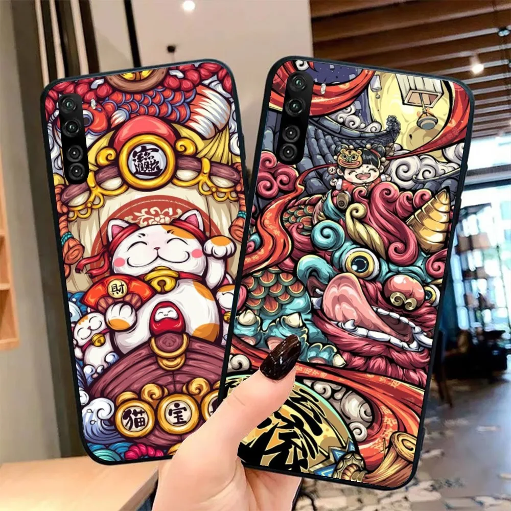 Chinese God of Wealth Mobile Phone Case for OPPO Find X5 X3 X2 A93 Reno 8 7 Pro A74 A72 A53 Black Soft Phone Cover Funda