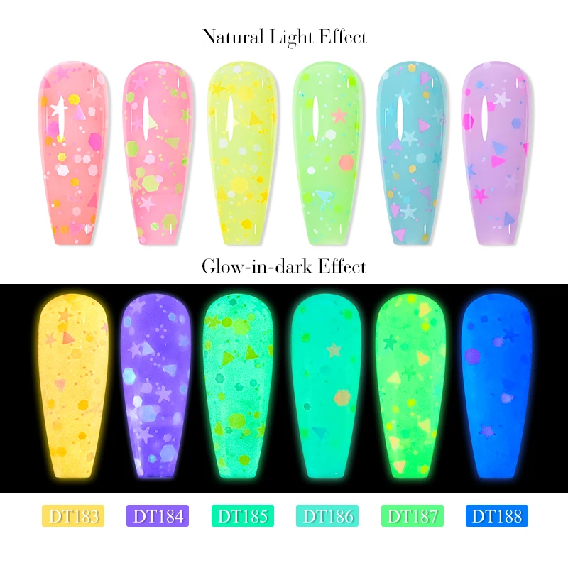 MEET ACROSS 7ml Luminous Candy Gel Nail Polish Spring 6 Colors Glow-in-dark Semi Permanent Soak Off UV Gel Nail Art For Manicure