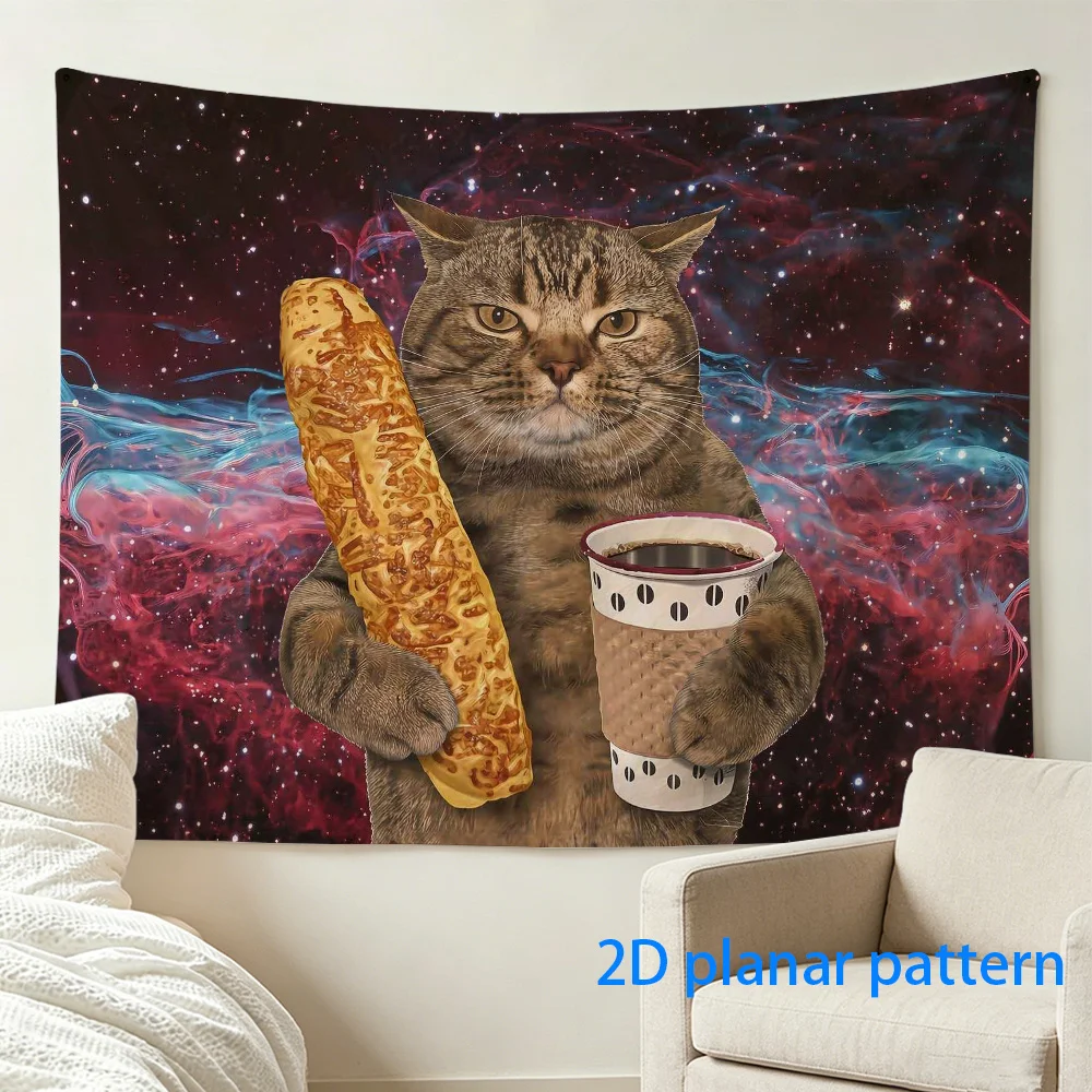 Aesthetic Space Cat Tapestry Wall Decor Cosmic Animal Cartoon Art Dog Hotdog Pop Culture Hanging Poster Space Theme for Home Liv