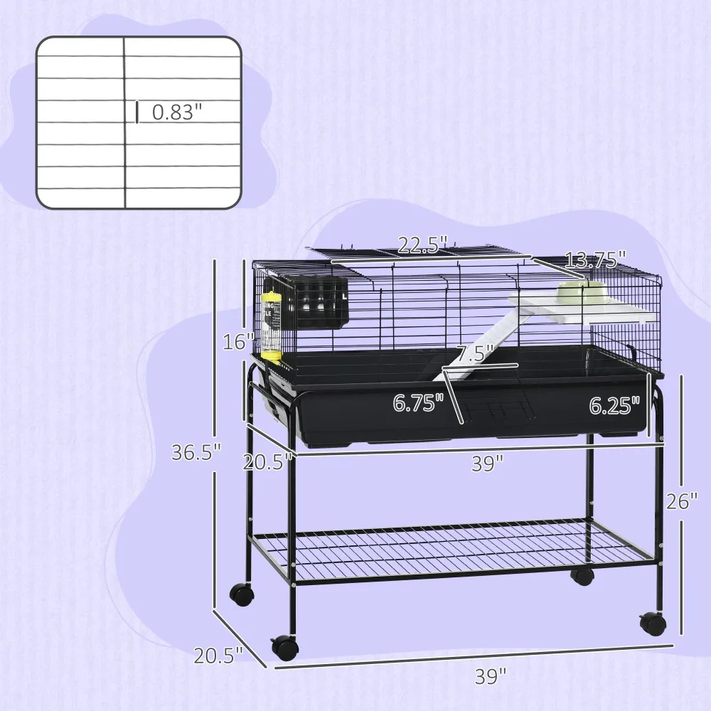 Two-Story Small Animal Cage Removable From Stand, Guinea Pig Cage, Hedgehog Cage, Chinchilla Cage, Ferret, with Shelf