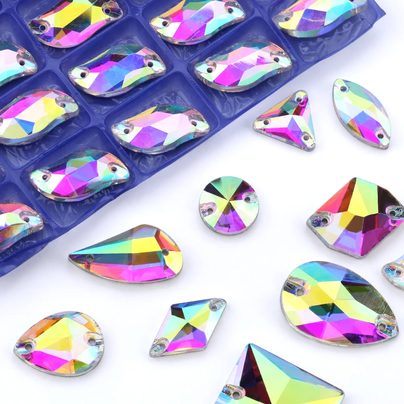 Crystal AB Ordinary Crystal Glass Sewing Rhinestones Sew On Flatback Rhinestone Wedding Dress Accessories DIY Garment Making