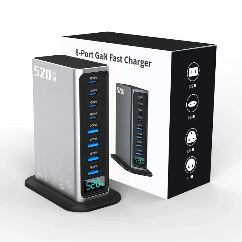 

520W gallium nitride charger, multi-port, desktop charging station, fast charging head, suitable for Apple notebook, power