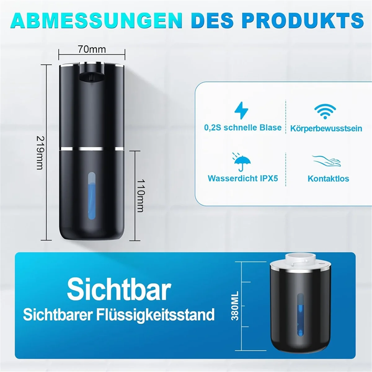Dispensador automático de jabón, 380 Ml, montaje en pared eléctrico, dispensador de jabón automático sin contacto, Gel recargable por USB