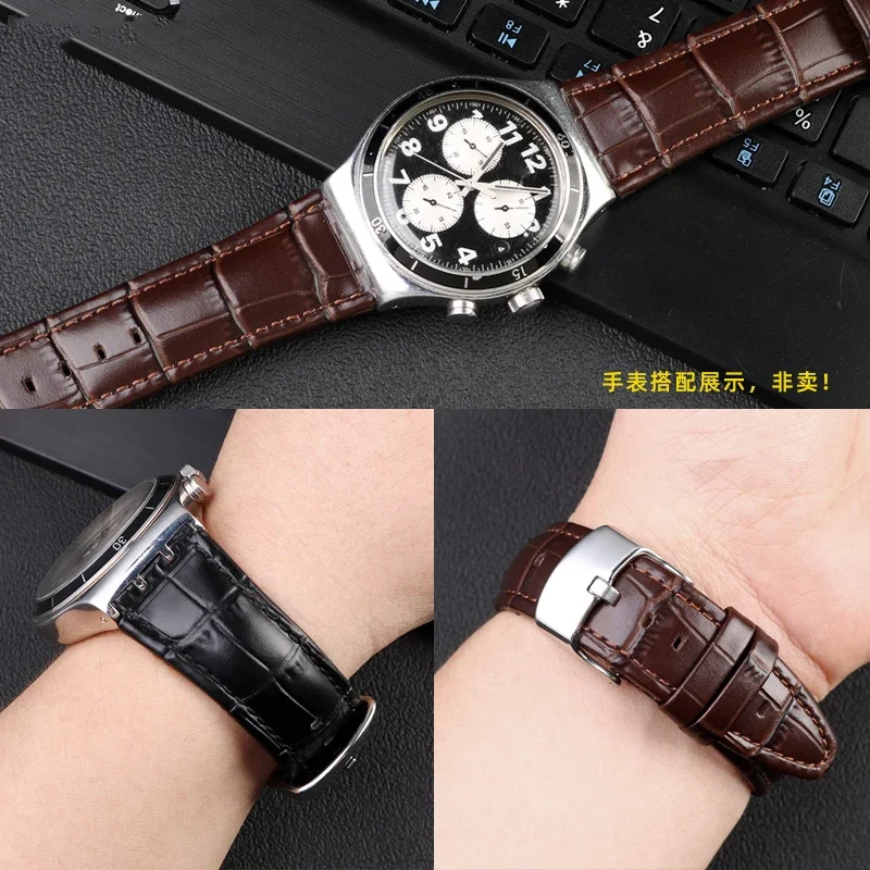 Men's genuine leather watch  accessories for swatch YVS423 419 413 420 concave convex calfskin watch chain 21mm