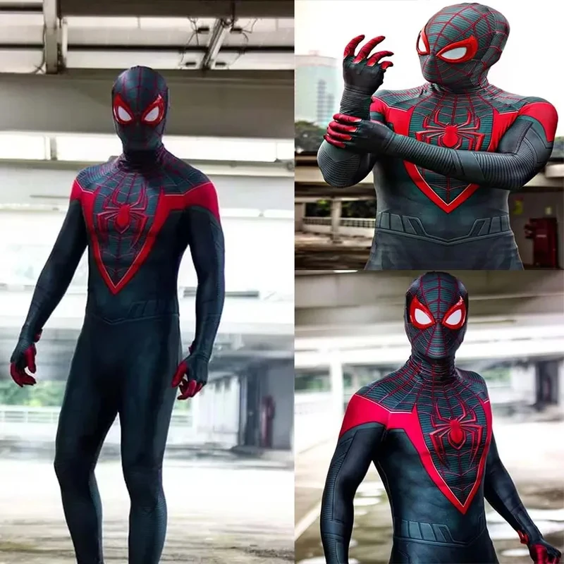 ❤ 2026 ❤   Disfraz de Spiderman de Miles Morales para PS5, Halloween, Cosplay para Adultos, Traje de Superhéroe Parker, Traje Completo Zentai, Segunda Piel, Disfraz de Hombre para Fiesta ❤