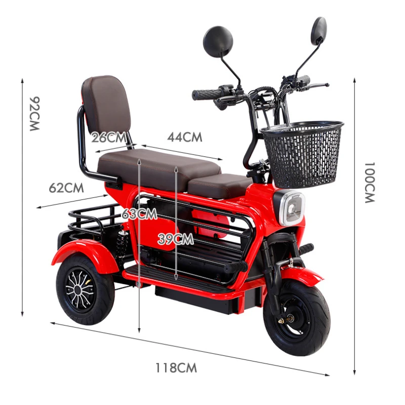 Mini tricycle électrique avec panier de rangement pour animaux de compagnie, batterie au lithium, parent-enfant, 600W, 48V, 45AH