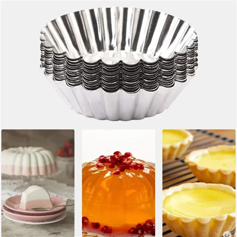 10/20pcs Reusable Aluminum Alloy Cupcake Egg Tart Mold Cookie Pudding Mould Nonstick Cake Egg Baking Mold Pastry Tools