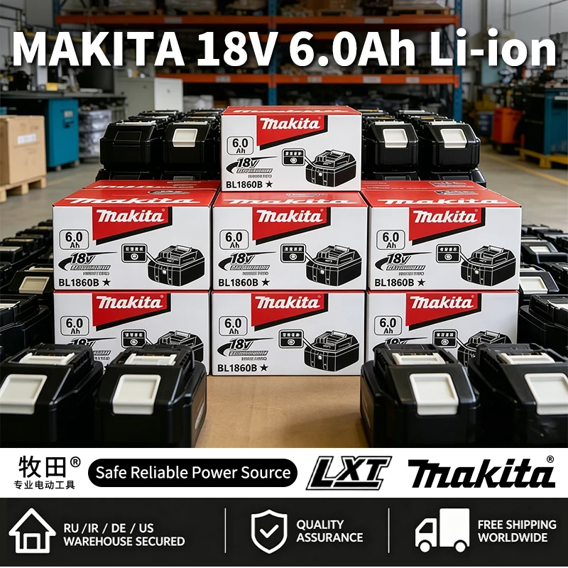 Batteria di ricambio a lunga durata, 18V, 6.0Ah, tecnologia LXT, agli ioni di litio, modello BL1860B, batteria ricaricabile per trapano, smerigliatrice, avvitatore a impulsi e sega circolare Makita