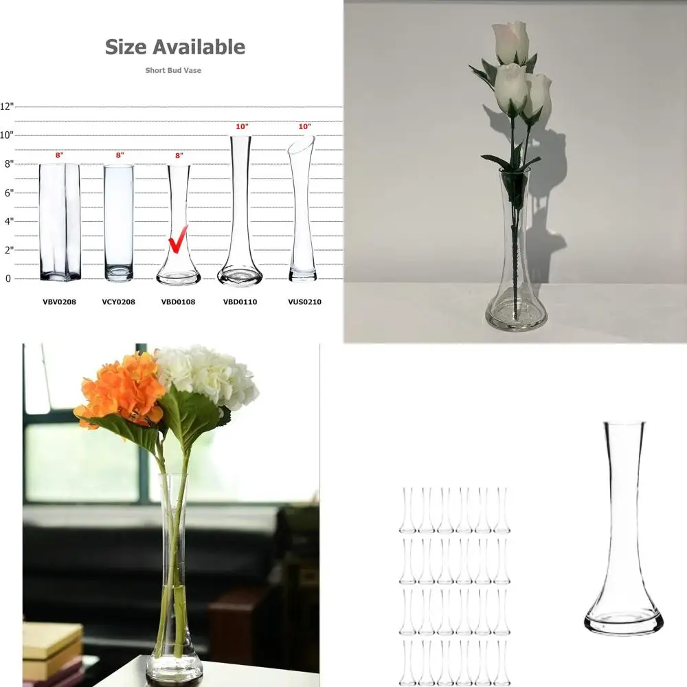 

Bulk Clear Glass Bud Vase Set, 3 Wide x 8 Tall, 24-Piece, Ideal for Floral Arrangements, Weddings, Parties, Home & Office Decor