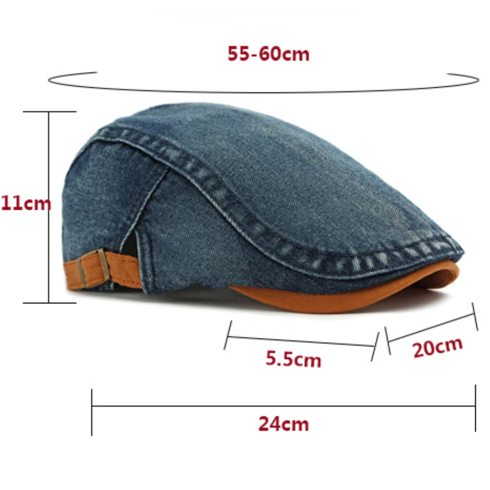 HT5106 Baskenmützen für Herren und Damen, Vintage Künstler-Mütze, Verstellbare Ivy-Flatcap für Frühling und Herbst, Denim-Baskenmützen – Detail 1