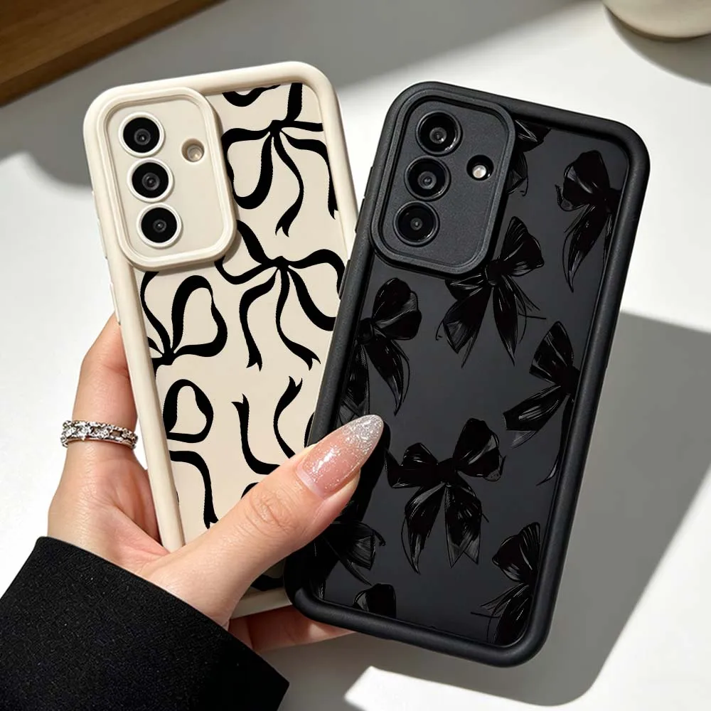 Black Bowknot Pattern For Samsung Galaxy A71 A57 A56 A55 A54 A53 A52s A51 A40 A17 A16 A06 Eye Ladder Phone Case Cover