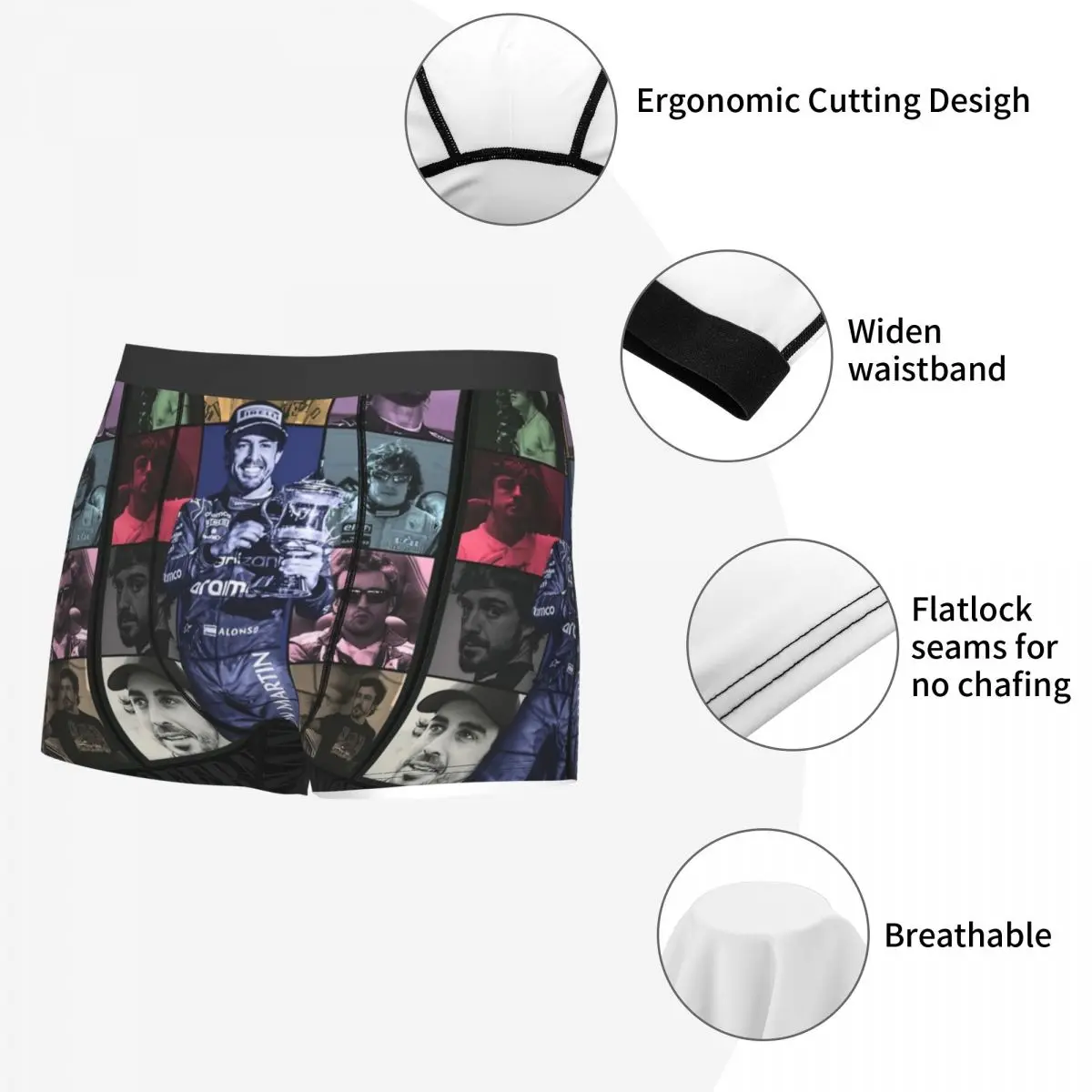 Fernando Alonso The Eras Men Long Underwear Boxer Shorts Panties Sexy Breathable Underpants for Male Plus Size