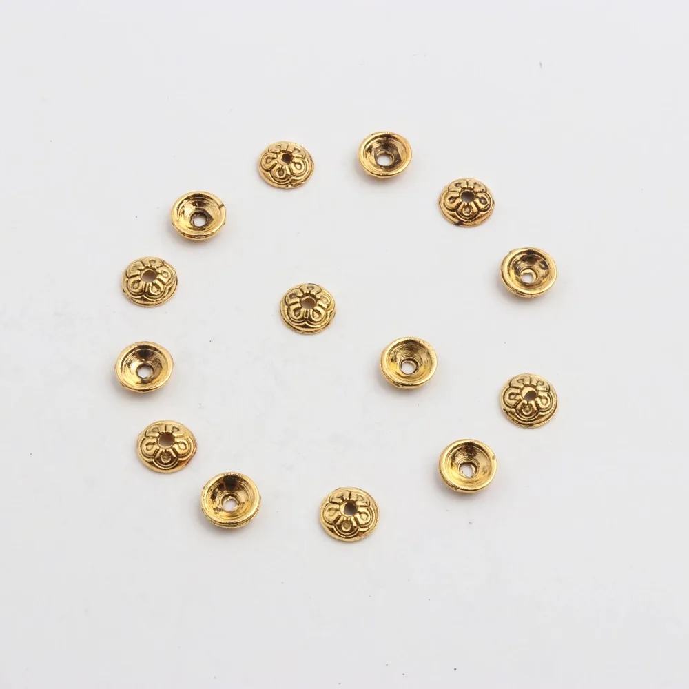 50pcs Three Colors Semicircular Pattern with Holes Metal Spacer Bead Caps for Specially Making Necklace Bracelet DIY Accessories