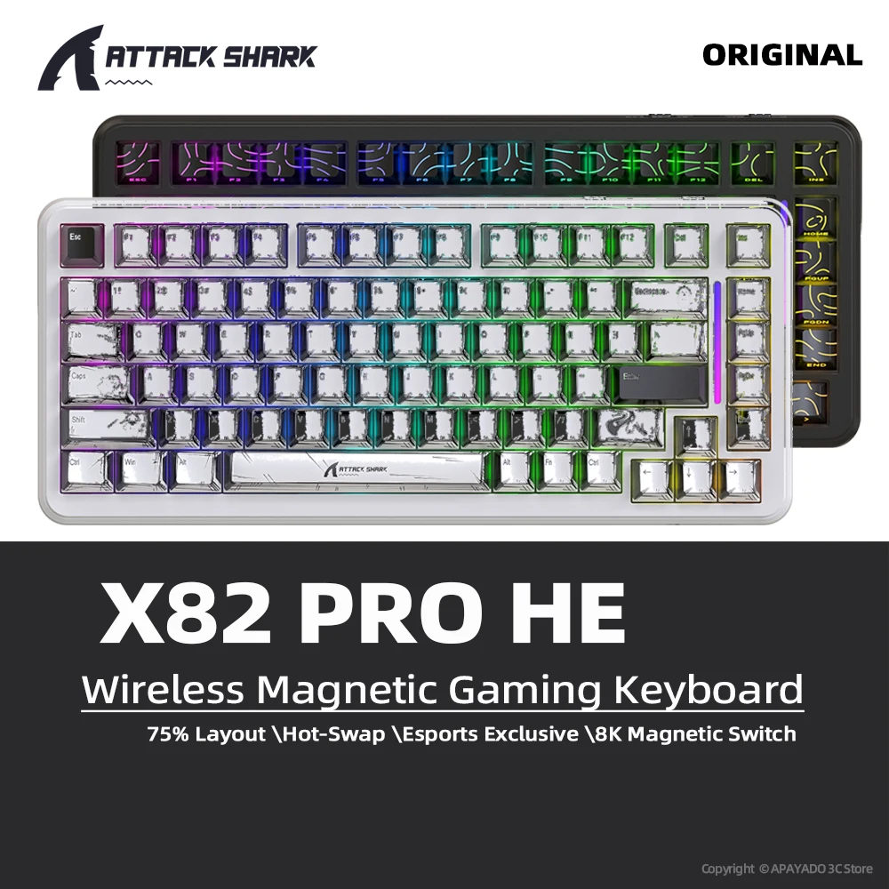

ATTACK SHARK X82Pro HE Keyboard Magnetic Wireless 8K,RGB PollingRate,0.01mm Gaming Mechanical Keyboard for PC/PS5/Mac