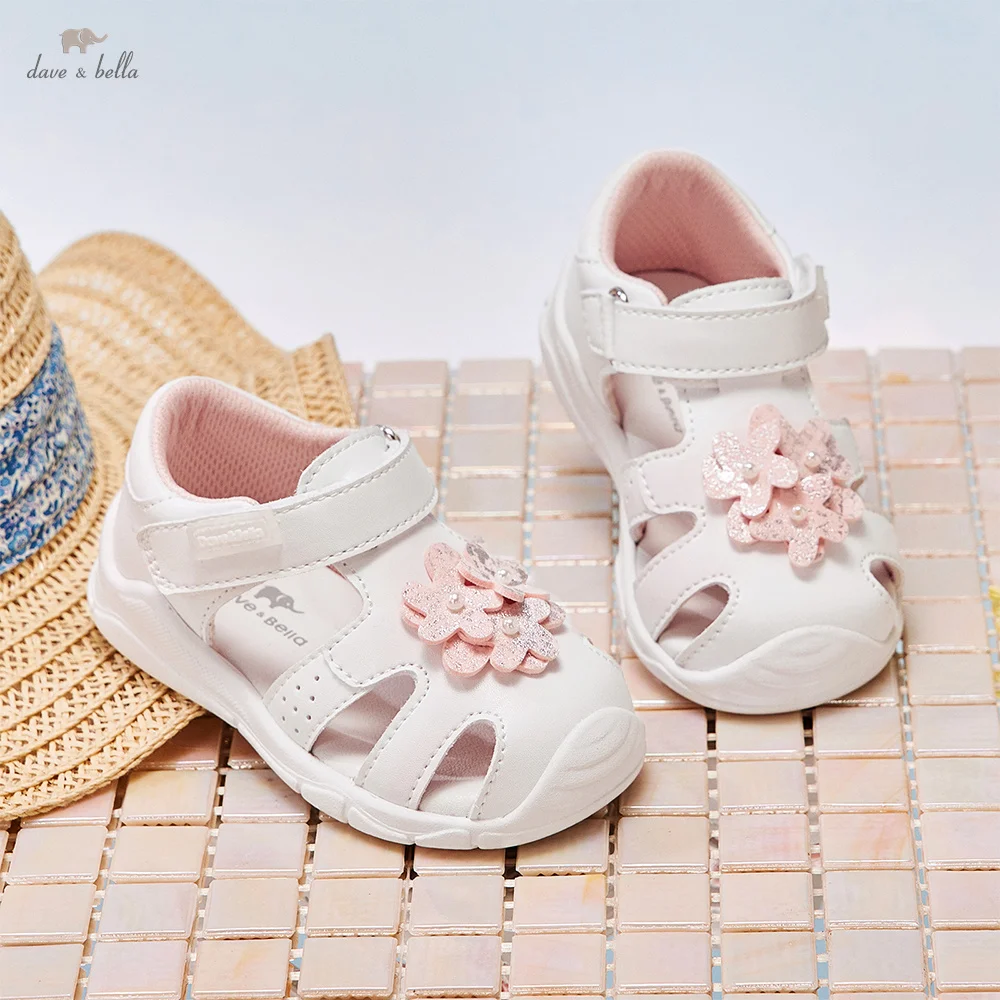 Dave Bella Toddler Shoes Girls Summer Sandals First Walkers Soft Soled Fashion Casual Beach Antibacterial Pink Flower DB5205-A