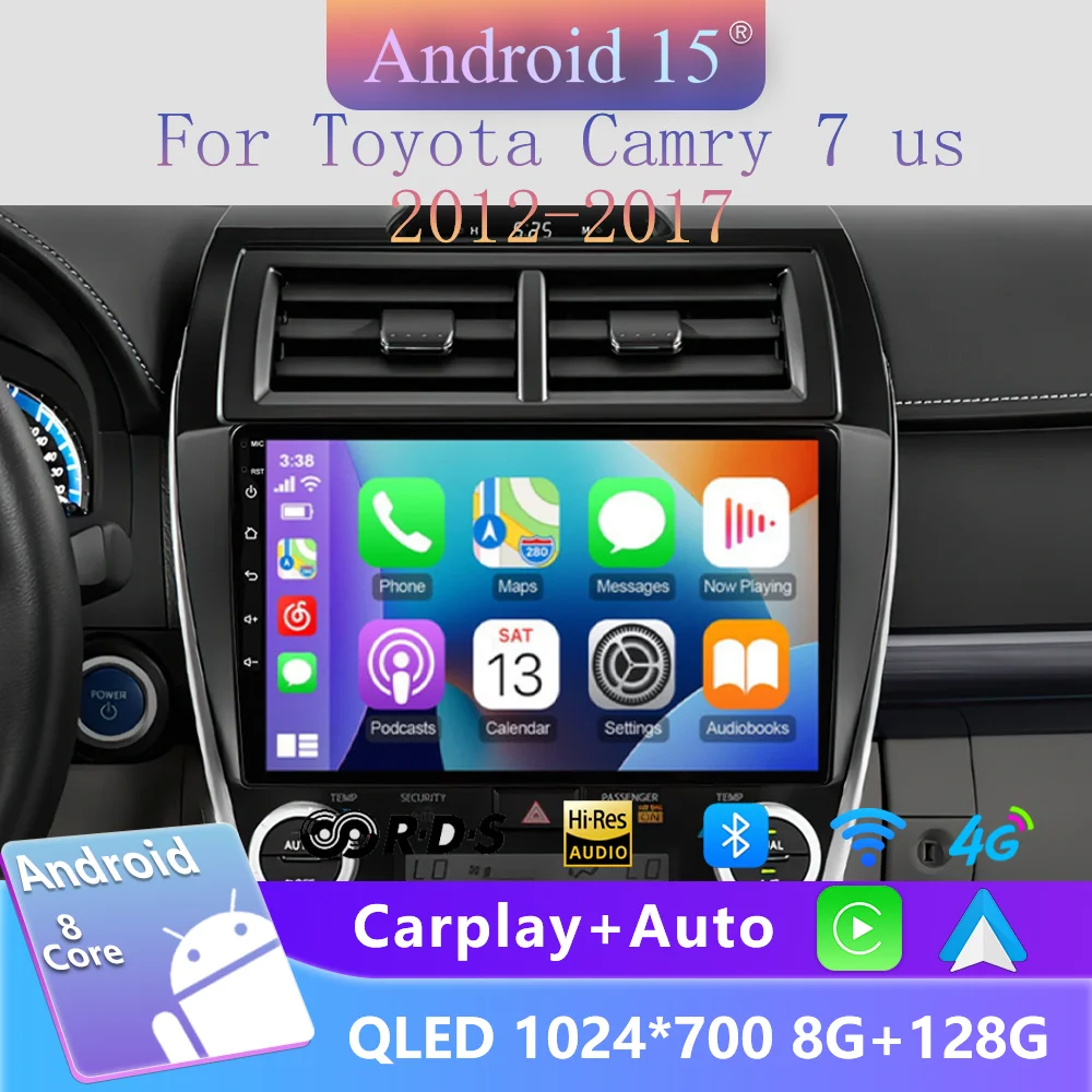 2012-2017 Мультимедийный плеер Carplay, стерео 48EQ GPS DSP 2Din 4G, автомобильный радиоприемник Android Auto для Toyota Camry 7 XV 50 55, версия для США