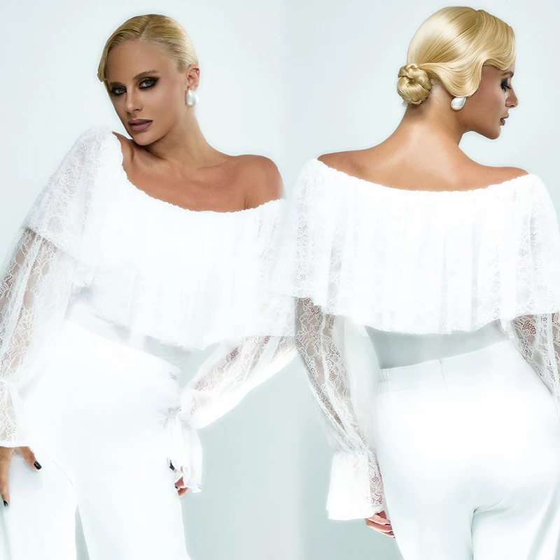 

Белые кружевные топы для бальных танцев с открытыми плечами и длинными рукавами, танцевальные трико для взрослых, румба, латинский вальс, костюмы для выступлений DNV24249
