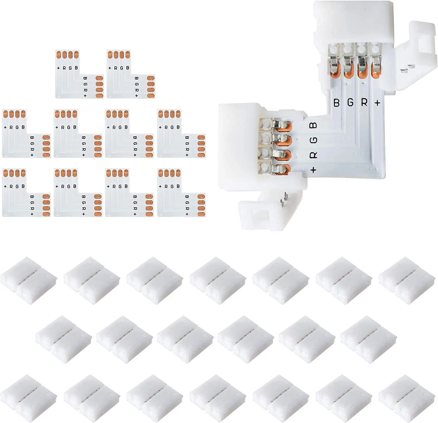 L Shape 4-Pin LED Connectors 10mm Wide Right Angle Corner Connectors Solderless Adapter Connector Terminal for 3528/5050 SMD RGB