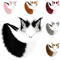 2 PCS Faux Fur Animal Ears Headband Furry Fox Wolf Tail Costume Set for Party Cosplay