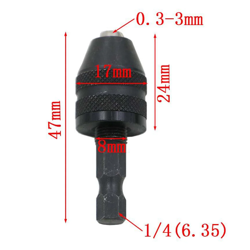 

Mini Keyless Carbon Drill Chuck Adapter Black Instantly Locks Drill Bits Converter for Impact Driver Driving Drilling