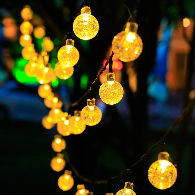 Decorações de Natal Solar String Lights, pátio, bola bolha, luzes LED, impermeável, alimentado Pátio Luz, Festa Jardim, 217