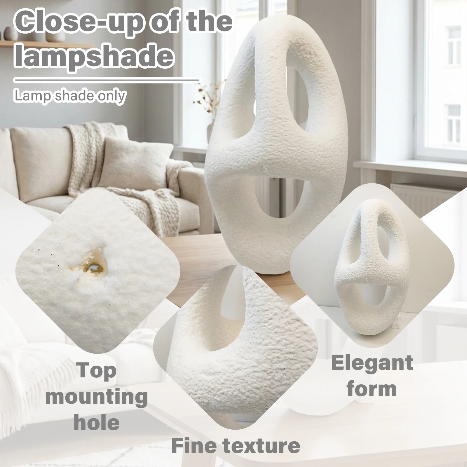 1 Pack Wabi Sabi Textured Pendant Shade, Hollow Oval Sculptural Hanging Lamp, White Resin for Dining Room Kitchen Island