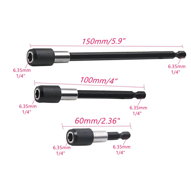 3pcs 1/4 Inch 6.35mm 60-150mm Hex Shank Quick Release Electric Drill Magnetic Screwdriver Bit Holder Batch head extension rod