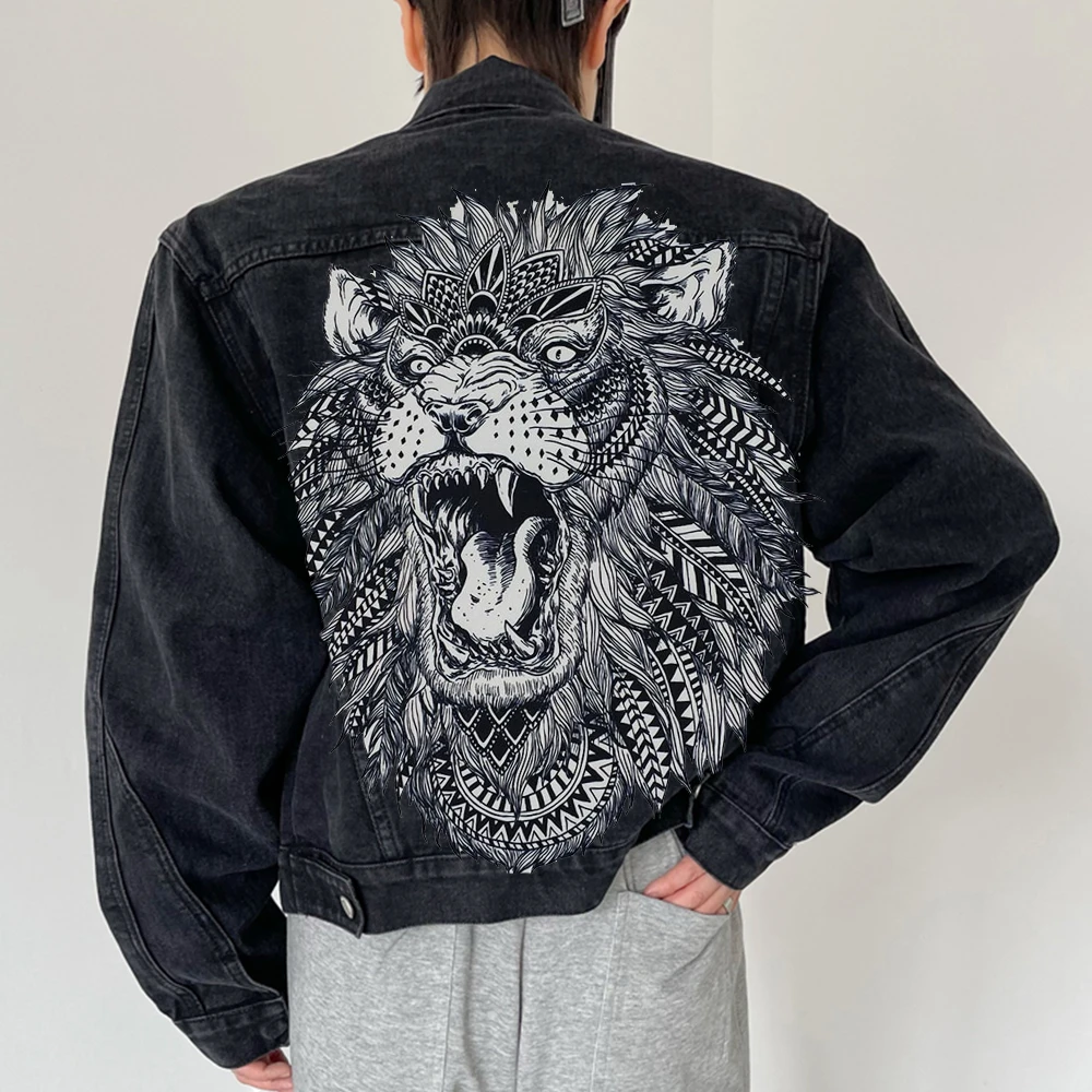 Large Personality Black And White Printing Lion Patches Sew on For Down Jackets DIY Animal Pattern Clothing Accessories