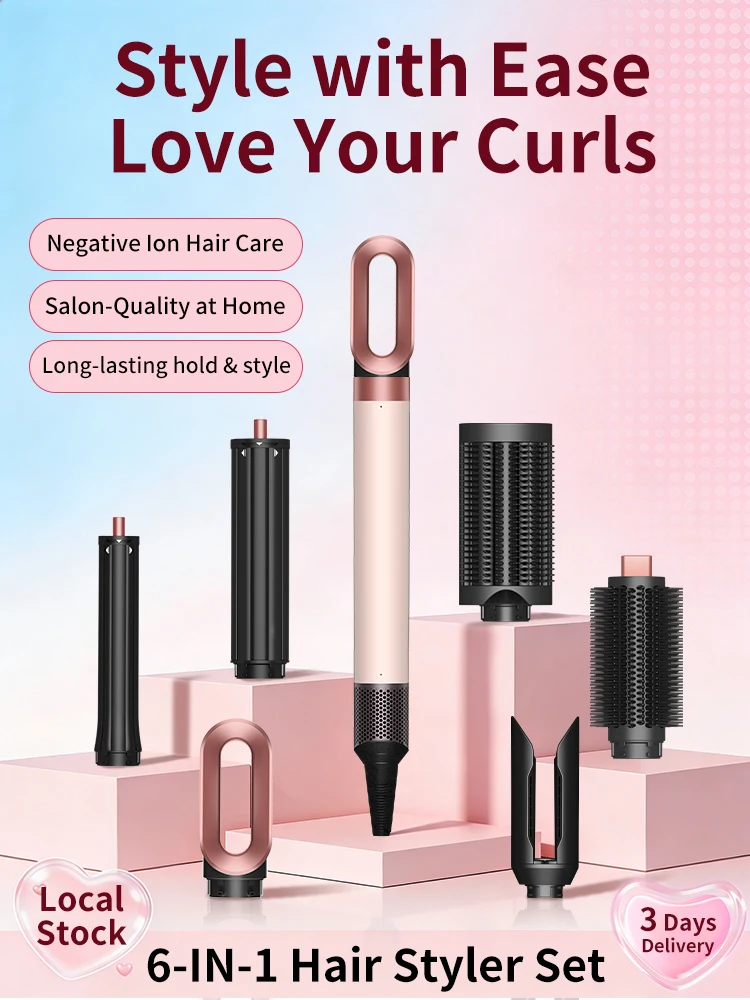 6-in-1-Haarstyler, Negativ-Ionen-Luftstyler-Bürste für automatisches Locken, Haartrockner-Set im Salon-Stil, weniger Frizz, weniger Hitzeschäden
