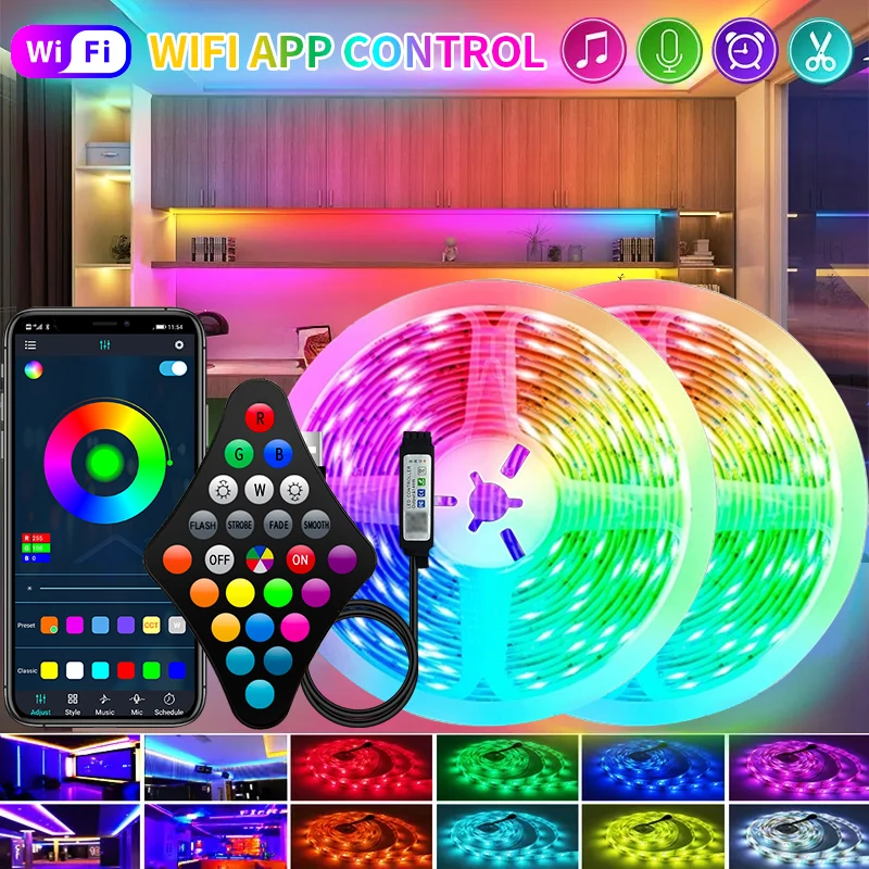 USB Wifi APP Control 5050 LED Strip Light RGB Flexible Lamp Tape Diode Cable  Desk Screen TV Background Lighting